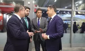 Los presidentes autonómicos Carlos Mazón, Emiliano García-Page, Juan Manuel Moreno Bonilla y Fernando López Miras en Madrid, a 24 de enero de 2024.