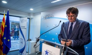 El expresidente de la Generalitat y eurodiputado de Junts, Carles Puigdemont, comparece en una rueda de prensa en el Parlamento Europeo, a 9 de noviembre de 2023.