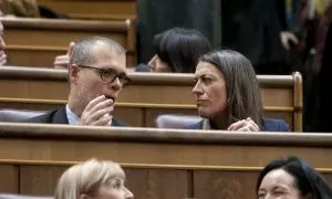 La portavoz de Junts en el Congreso, Miriam Nogueras, y el diputado de Junts Josep Maria Cruset durante una sesión plenaria, en el Congreso de los Diputados, a 30 de enero de 2024, en Madrid (España).