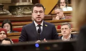 07/02/2024 - El president del Govern, Pere Aragonès, en la sessió de control d'aquest dimecres.