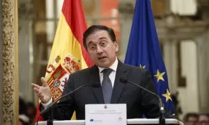 El ministro de Asuntos Exteriores y Cooperación, José Manuel Albares, durante un acto en el Instituto Cervantes de París.