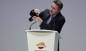 El consejero delegado de Repsol, Josu Jon Imaz, durante la presentación del plan estratégico y los de resultados de la petrolera de 2023, en su sede en Madrid. EFE/ Mariscal