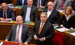 El primer ministro húngaro, Viktor Orbán, durante la votación celebrada en Budapest, a 26 de febrero de 2024.