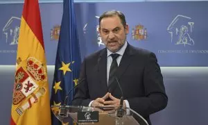 El exministro José Luis Ábalos, durante la rueda de prensa que ha ofrecido este martes 27 de febrero de 2024 en el Congreso.