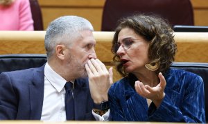 El ministro de Interior, Fernando Grande-Marlaska, y la ministra de Hacienda, María Jesús Montero, durante una sesión plenaria en el Senado.