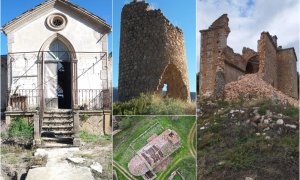 De izq. a der., casa neogótica de Estella (Navarra), la Torre de las Dehesilla (Jaén), la Iglesia de San Bartolomé (La Barbolla, Soria), y la Ermita de la Virgen de los Llanos (Guadalajara).