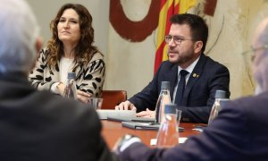 05/03/2024 - La vicepresidenta, Laura Vilagrà, i el president, Pere Aragonès, en el consell executiu d'aquest dimarts.