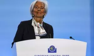 La presidenta del Banco Central Europeo, Christine Lagarde, durante la comparecencia de este jueves.