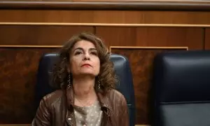 13/3/24 - La vicepresidenta primera y ministra de Hacienda, María Jesús Montero, durante el pleno del Congreso de los Diputados celebrado este martes.