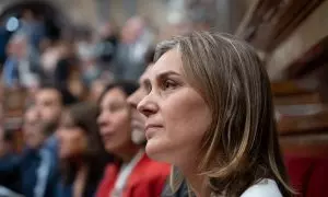 La líder de los comuns en el Parlament, Jéssica Albiach, durante el pleno del debate a la totalidad de Presupuestos 2024 en el Parlament, a 13 de marzo de 2024.