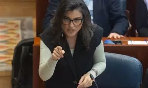 La portavoz de Más Madrid en la Asamblea de Madrid, Manuela Bergerot, durante un pleno de la Asamblea de Madrid, el 1 de febrero de 2024, en Madrid (España).