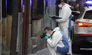 Agentes de la policía científica de la Ertzaintza, en Vitoria.