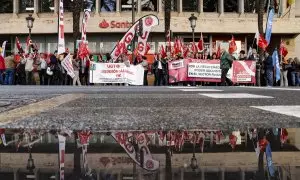 Huelga convocada por los sindicatos CCOO, UGT y FINE en el sector financiero, a 22 de marzo de 2024.