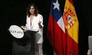 22/3/24 - La presidenta de la Comunidad de Madrid (España), Isabel Díaz Ayuso, habla durante un encuentro organizado este viernes por la conservadora patronal chilena (Sofofa), en Santiago (Chile).