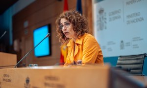 22/3/24 - La vicepresidenta primera del Gobierno y ministra de Hacienda, María Jesús Montero, durante una rueda de prensa para presentar el avance del cierre de la ejecución presupuestaria del conjunto de las Administraciones Públicas del ejercicio 2023.