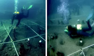 Excavación de una de las canoas en La Marmotta.