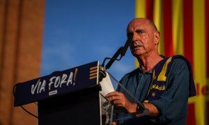 11/09/2023 - Lluís Llach intervé al final de la manifestació de la Diada de l'11 de setembre de 2023.