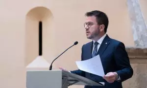 El president de la Generalitat de Catalunya, Pere Aragonès, durante una rueda de prensa en Barcelona, a 2 de abril de 2024.