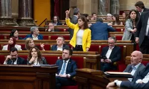 La secretaria general adjunta de ERC, Marta Vilalta, durante el pleno del debate a la totalidad de Presupuestos 2024 en el Parlament, a 13 de marzo de 2024, en Barcelona.