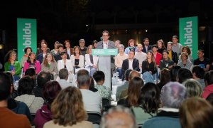 05/04/2024 El candidato a lehendakari, Pello Otxandiano, durante el inicio de la campaña electoral de EH Bildu, a 4 de abril de 2024, en Vitoria-Gasteiz.