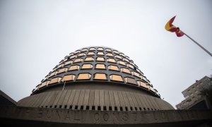 Fachada del Tribunal Constitucional el día que se rinde homenaje a Francisco Tomás Valiente, a 14 de febrero de 2024, en Madrid.