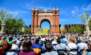 Un moment de la Festa de la República d'ERC a l'Arc del Triomf de Barcelona.