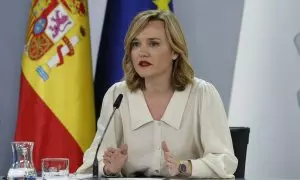 La ministra de Educación, Formación Profesional y Deportes y portavoz del Gobierno, Pilar Alegría, ofrece una rueda de prensa tras la reunión semanal del Consejo de Ministros en el Palacio de la Moncloa