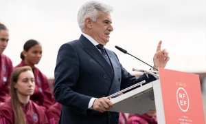 El candidato único a la presidencia de la RFEF, Pedro Rocha, durante un acto en Madrid, a 21 de febrero de 2024.