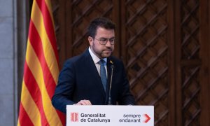 El president de la Generalitat, Pere Aragonès, en una comparecencia, en el Palau de la Generalitat, a 13 de marzo de 2024, en Barcelona.