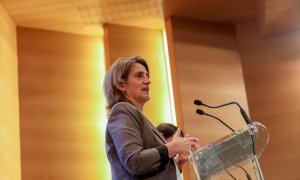 Teresa Ribera durante una rueda de prensa en el Ministerio de Transición Ecológica y Reto Demográfico, a 11 de abril de 2024.