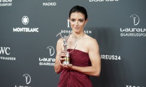 23/04/2024 La futbolista Aitana Bonmatí recibe el premio Laureus a 'Deportista del Año', en la Galería de Cristal, a 22 de abril de 2024, en Madrid.