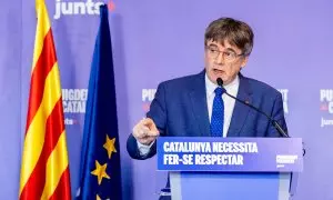 El candidat de Junts, Carles Puigdemont, en un acte de precampanya.