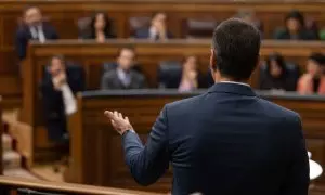 El presidente del Gobierno, Pedro Sánchez, interviene en el Congreso de los Diputados, a 13 de marzo de 2024.