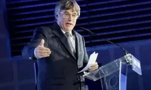 25/04/2024 - Carles Puigdemont durant l'acte d'inici de campanya de Junts per a les eleccions del 12-M, celebrat a Argelers.