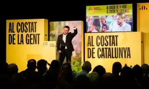 Pere Aragonès en un acte de campanya a l'Hospitalet de Llobregat.