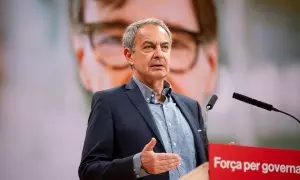 El expresidente del Gobierno, José Luis Rodríguez Zapatero, interviene durante un mitin del PSC el 27 de abril de 2024, en Tarragona.