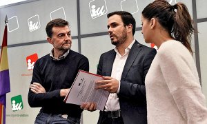 Antonio Maíllo, Alberto Garzón y Sira Rego, durante una reunión de la Coordinadora Federal de IU.