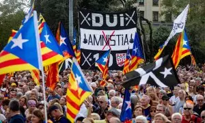 Foto de archivo de una manifestación independentista en la plaza de Catalunya, Barcelona, a 1 de octubre de 2023.