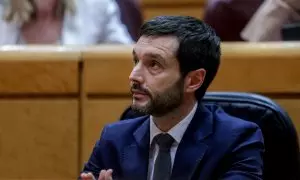 El ministro de Derechos Sociales, Consumo y Agenda 2030, Pablo Bustinduy, durante una sesión de control al Gobierno, en el Senado, a 9 de abril de 2024, en Madrid (España).