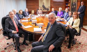 Los magistrados del Tribunal Constitucional, con el presidente, Cándido Conde-Pumpido, en primer término, durante un pleno jurisdiccional el 16 de enero de 2024.