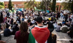 Estudiantes durante una acampada propalestina en Ciudad Universitaria (Madrid), a 9 de mayo de 2024.