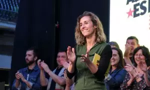 10/05/2024 - La cabeza de lista de la CUP, Laia Estrada, en el acto final de campaña, celebrado en Barcelona.