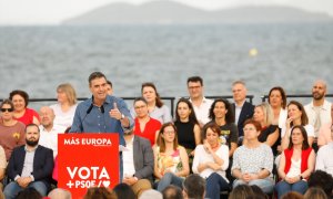 El presidente del Gobierno, Pedro Sánchez, durante el el acto de campaña del PSOE, a 31 de mayo de 2024, en Los Alcázares, Región de Murcia