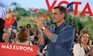 03/06/2024 El presidente del Gobierno, Pedro Sánchez, durante un acto de campaña del PSOE en Valladolid, a 1 de junio de 2024.