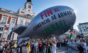 Cientos de personas durante la quinta movilización estatal en apoyo a Palestina, en la Puerta del Sol, a 18 de mayo de 2024, en Madrid (España).