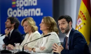 Pablo Bustinduy, Teresa Ribera, Pilar Alegría y Ernest Urtasun, este martes en Moncloa.