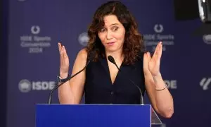 Isabel Díaz Ayuso asiste durante la ceremonia de entrega de premios de la V Edición de la Convención Deportiva ISDE 2024 celebrada en la sede de ISDE el 7 de junio de 2024, en Madrid, España.