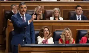 El presidente del Gobierno, Pedro Sánchez, este miércoles en la sesión de control celebrada en el Congreso.