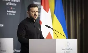 El presidente de Ucrania, Volodímir Zelenski, durante la  cumbre de paz, en Suiza, a 15 de junio de 2024