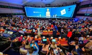 La presidenta de la Comisión Europea, Ursula von der Leyen, comparece ante los medios, en el Parlamento Europeo, a 9 de junio de 2024, en Bélgica.